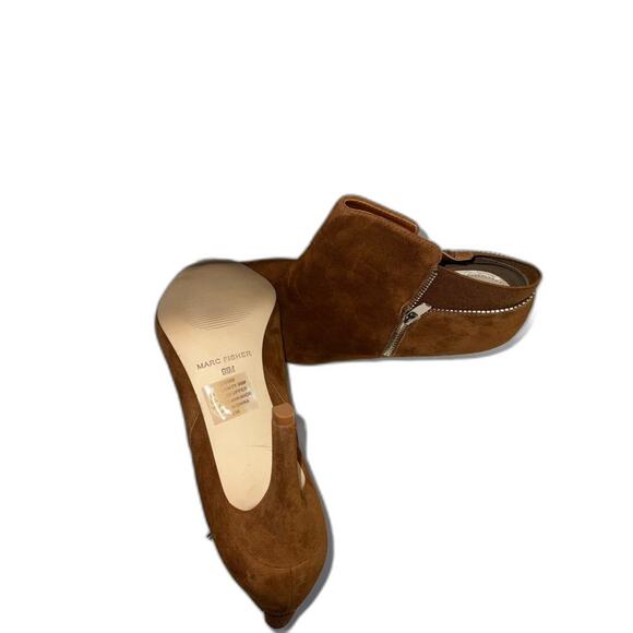 Marc Fisher Zipper Brown Suede Peeptoe Booties Size 9.5 NWOT - Picture 6 of 7